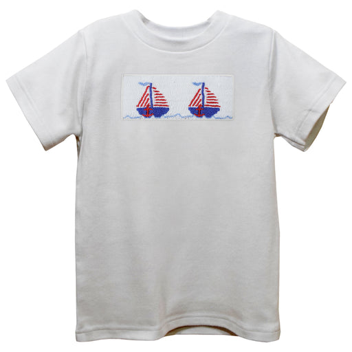 Sailing With Whales White Knit Short Sleeve Boys Tee Shirt