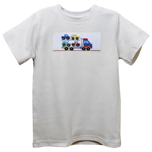 Trailer Car White Knit Short Sleeve Boys Tee Shirt