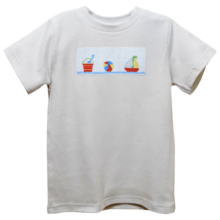 On the Beach White Knit Short Sleeve Boys Tee Shirt