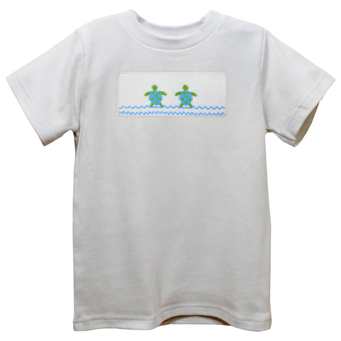 On The Beach  White Knit Short Sleeve Boys Tee Shirt