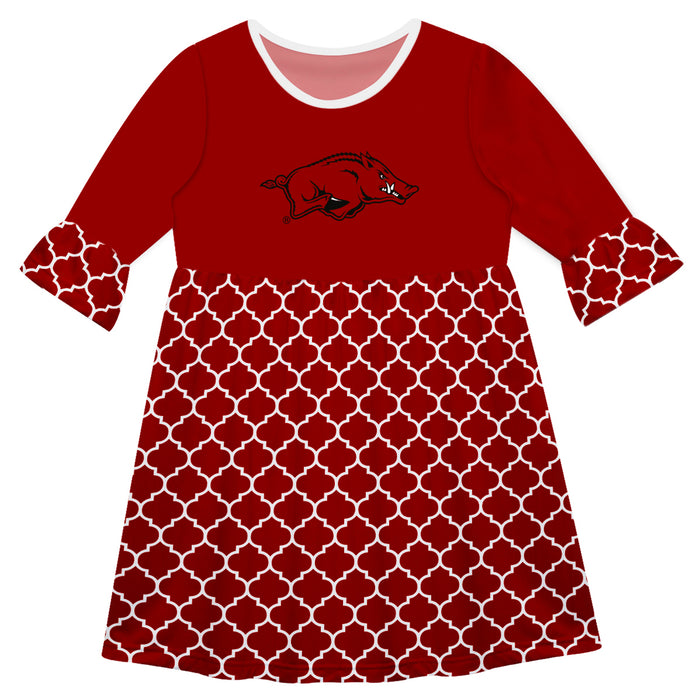 Arkansas Quatrefoil Red Amy Dress Three Quarter Sleeve - Vive La Fête - Online Apparel Store