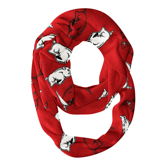 Arkansas Razorbacks All Over Logo Red Infinity Scarf - Vive La Fête - Online Apparel Store