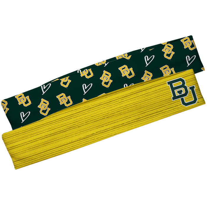 Baylor Bears Gold Solid And Green Repeat Logo Headband Set - Vive La Fête - Online Apparel Store