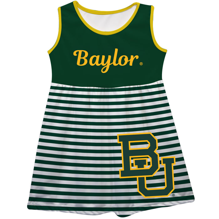 Baylor Bears Big Logo Green And White Stripes Tank Dress - Vive La Fête - Online Apparel Store