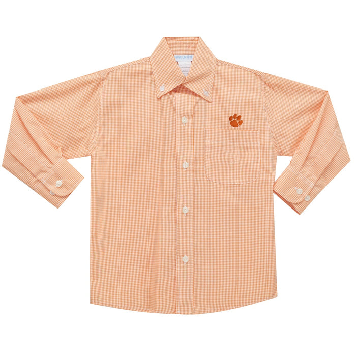 Clemson Orange Check Button Down Shirt Long Sleeve - Vive La Fête - Online Apparel Store