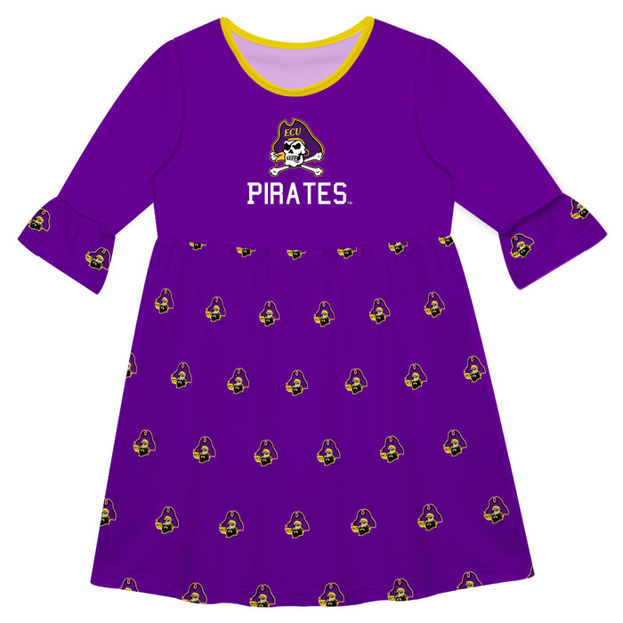 East Carolina Print Purple Amy Dress Three Quarter Sleeve - Vive La Fête - Online Apparel Store