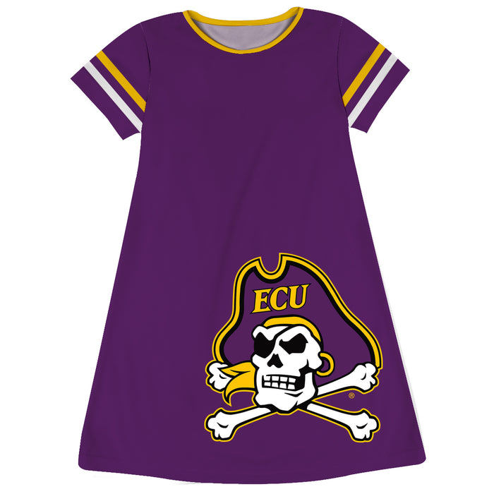 East Carolina Pirates Big Logo Purple Stripes Short Sleeve A Line Dress - Vive La Fête - Online Apparel Store