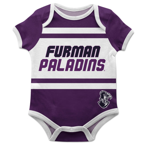 Furman Paladins Block Stripe Purple Short Sleeve Onesie - Vive La Fête - Online Apparel Store