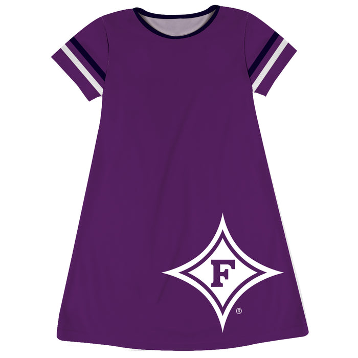 Furman Paladins Big Logo Purple Stripes Short Sleeve A Line Dress - Vive La Fête - Online Apparel Store