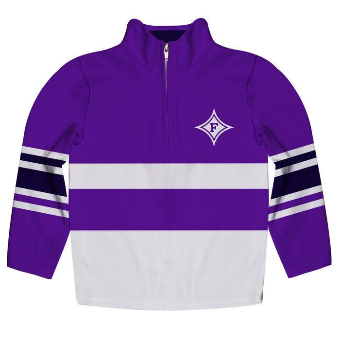 Furman Paladins Logo Stripes Purple Long Sleeve Quarter Zip Sweatshirt - Vive La Fête - Online Apparel Store