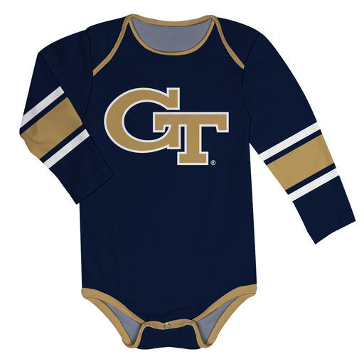 Georgia Tech Yellow Jackets Stripes Blue Long Sleeve Onesie - Vive La Fête - Online Apparel Store