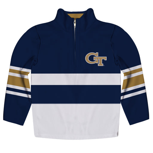 Georgia Tech Yellow Jackets Logo Stripes Blue Long Sleeve Quarter Zip Sweatshirt - Vive La Fête - Online Apparel Store