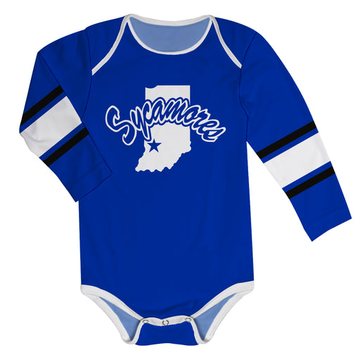 Indiana State University Stripes Blue Long Sleeve Onesie - Vive La Fête - Online Apparel Store