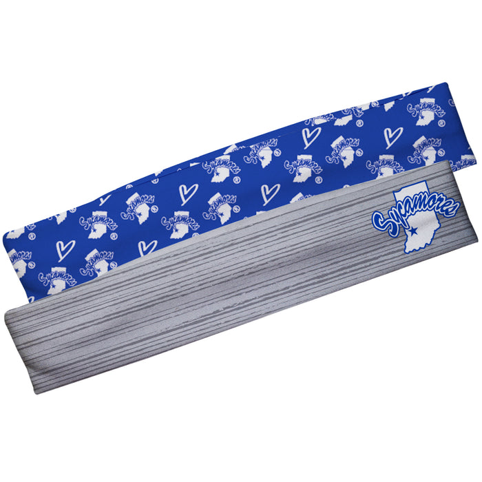 Indiana State University White Solid And Blue Repeat Logo Headband Set - Vive La Fête - Online Apparel Store