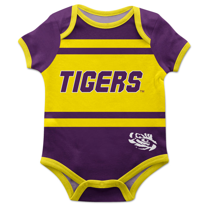 LSU Tigers Block Stripe Purple Short Sleeve Onesie - Vive La Fête - Online Apparel Store