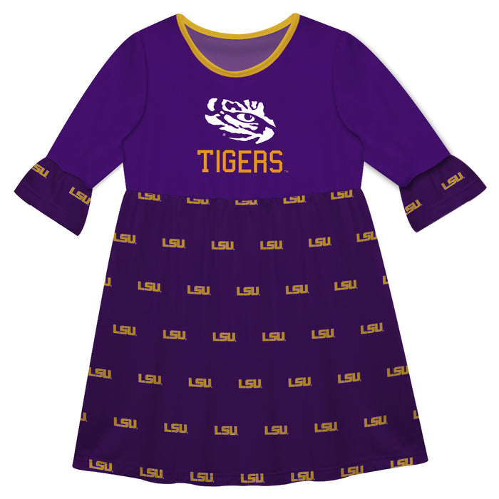 LSU Print Purple Amy Dress Three Quarter Sleeve - Vive La Fête - Online Apparel Store