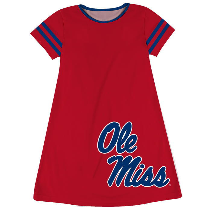 Mississippi Rebels Big Logo Red Stripes Short Sleeve A Line Dress - Vive La Fête - Online Apparel Store
