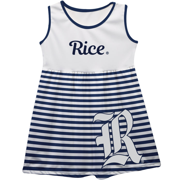 Rice Owls Big Logo Blue And White Stripes Tank Dress - Vive La Fête - Online Apparel Store