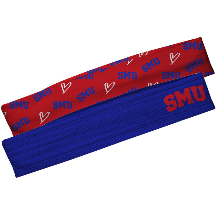 SMU Mustangs Blue Solid And Red Repeat Logo Headband Set - Vive La Fête - Online Apparel Store