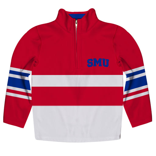 SMU Mustangs Logo Stripes Red Long Sleeve Quarter Zip Sweatshirt - Vive La Fête - Online Apparel Store