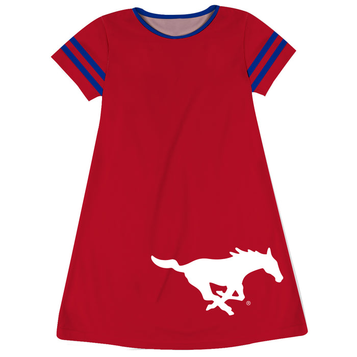 SMU Mustangs Big Logo Red Stripes Short Sleeve A Line Dress - Vive La Fête - Online Apparel Store