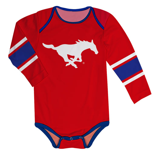 SMU Mustangs Stripes Red Long Sleeve Onesie - Vive La Fête - Online Apparel Store