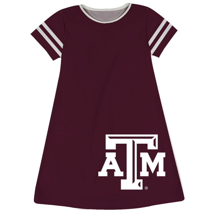 Texas A&M Big Logo Maroon Stripes Short Sleeve A Line Dress - Vive La Fête - Online Apparel Store