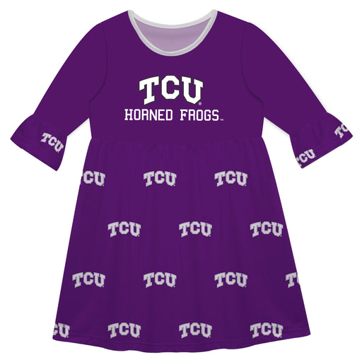 TCU Print Purple Amy Dress Three Quarter Sleeve - Vive La Fête - Online Apparel Store