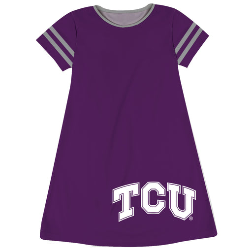 TCU Horned Frogs Big Logo Purple Stripes Short Sleeve A Line Dress - Vive La Fête - Online Apparel Store