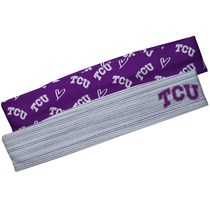 TCU Horned Frogs Gray Solid And Purple Repeat Logo Headband Set - Vive La Fête - Online Apparel Store