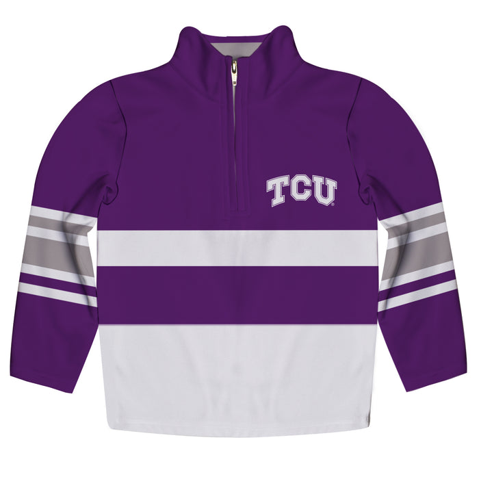 TCU Horned Frogs Logo Stripes Purple Long Sleeve Quarter Zip Sweatshirt - Vive La Fête - Online Apparel Store