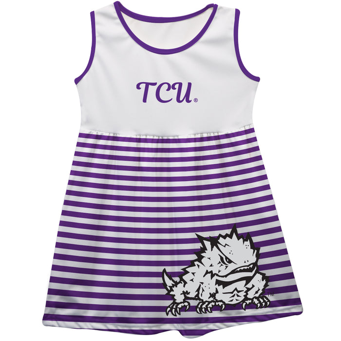 TCU Horned Frogs Big Logo Purple And White Stripes Tank Dress - Vive La Fête - Online Apparel Store