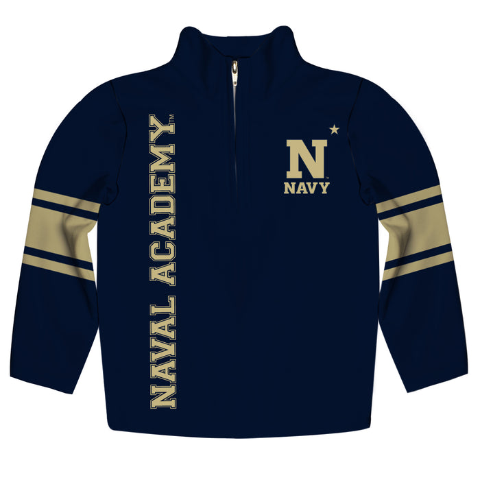 United States Naval Academy Logo Stripes Navy Blue Long Sleeve Quarter Zip Sweatshirt - Vive La Fête - Online Apparel Store
