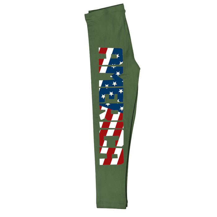 Word America Flag Green Leggings - Vive La Fête - Online Apparel Store